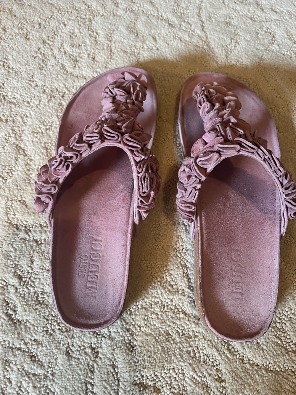 Sesto Meucci Dusty Rose Suede Floral Slide Sandals
